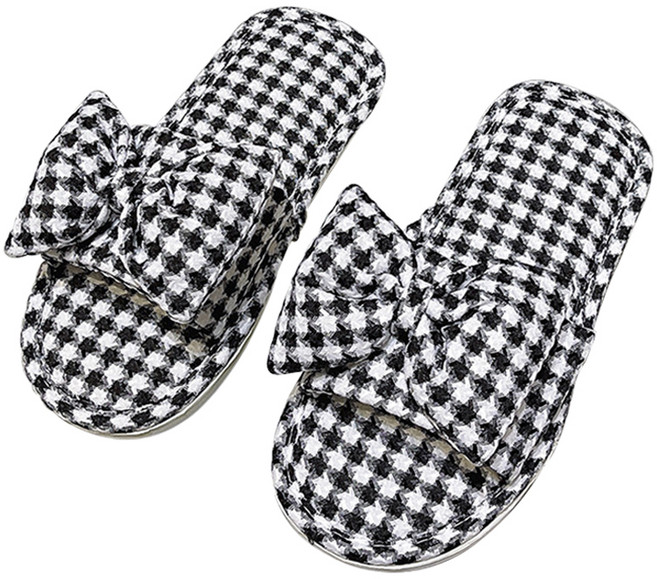 에버하우스 심플 리본 체크 거실화, 블랙, 1개