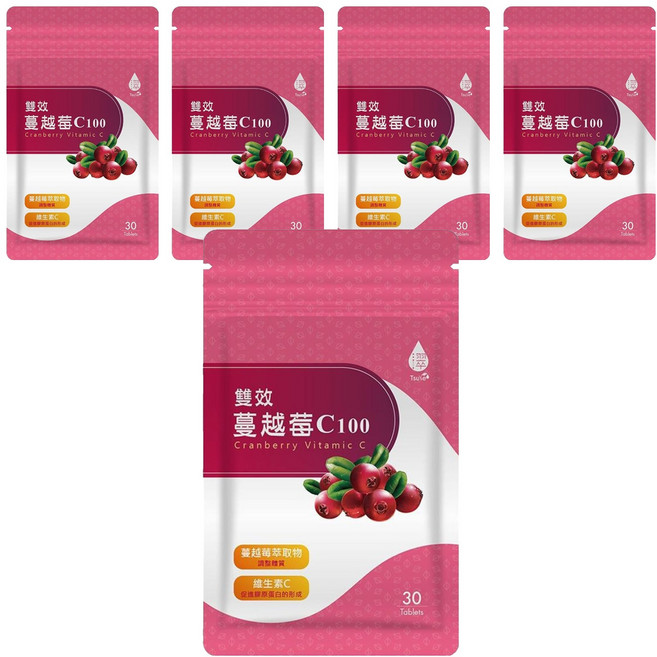 Tsuie 日濢 雙效蔓越莓 C100, 750mg, 30顆, 5包