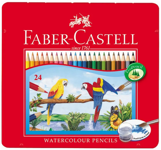 FABER-CASTELL 輝柏 115925 水性色鉛筆 附水彩筆, 24色, 1組