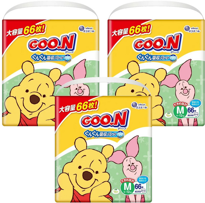 elleair 艾黎艾爾 GOO.N 日本境內版 小熊維尼紙尿褲/尿布 6~12kg, M, 198片