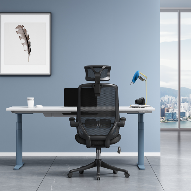 DEPE OCA6 翻轉扶手辦公椅 透氣 人體工學, 黑色