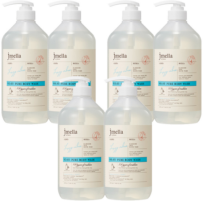 제이멜라 인 프랑스 퓨어 레이지 바이브 바디 워시 플로럴 머스크향, 1L, 6개