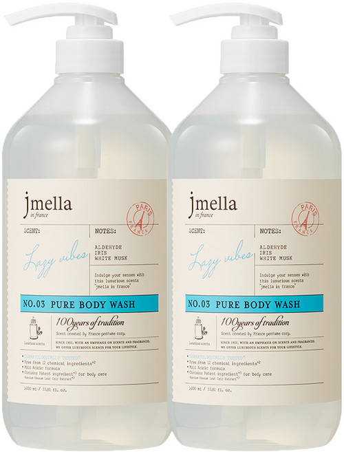 제이멜라 인 프랑스 퓨어 레이지 바이브 바디 워시 플로럴 머스크향, 1L, 2개