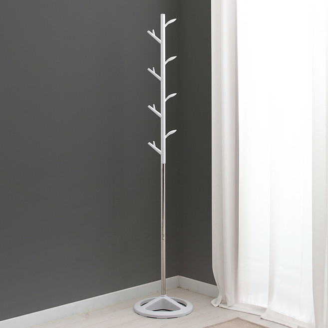 올리빙 스탠드 옷걸이 나무형 1개, 화이트