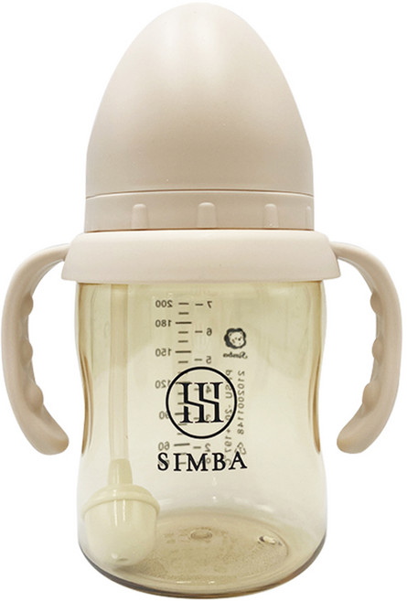 Simba 小獅王辛巴 蘊蜜鉑金PPSU寬口吸管把手防脹氣奶瓶 0歲以上, 杏茶, 200ml, 1個