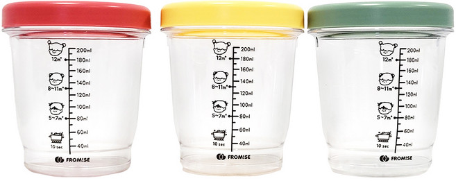 FROMISE 嬰兒副食品保存罐組, 紅色 + 綠色 + 黃色, 200ml, 3個