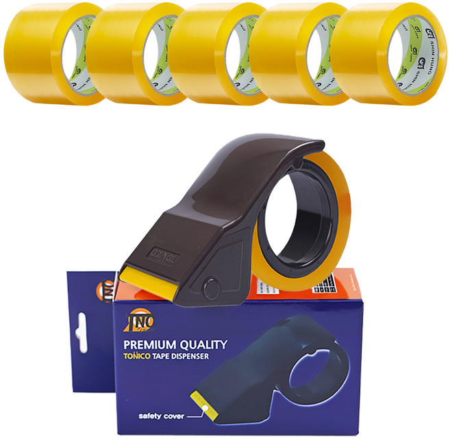 신흥테이프 중포장 65mic 50m 투명 6p + 토니코 커터기 세트, 1세트