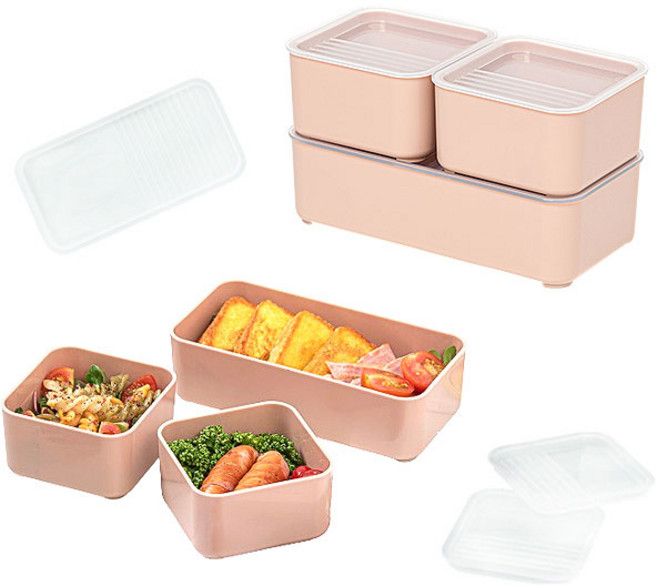 꾸밈 플레이팅 다이어트 용기세트 샌드베이지, 2세트, 직사각용기 + 정사각용기 2p