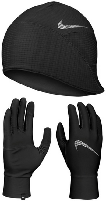 NIKE 耐吉M ESSENTIAL 冬季慢跑組合 觸控手套 + 帽子, 黑色, 1組
