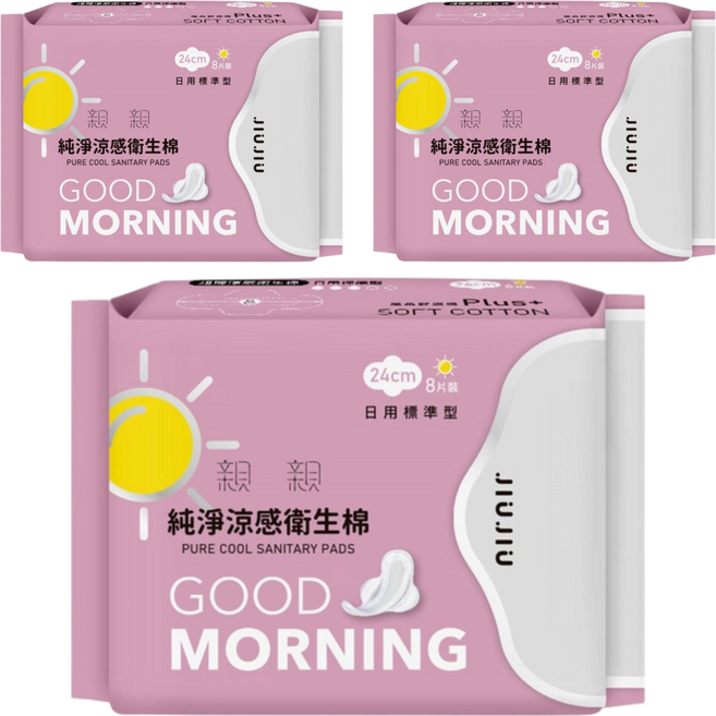 JIUJIU 親親 純淨涼感衛生棉, 日用標準型(24cm), 8片, 3包