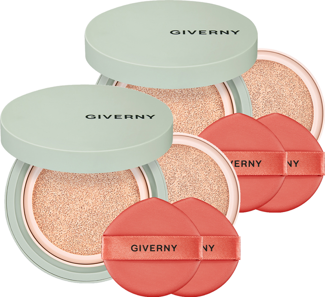 지베르니 밀착 커버 쿠션 파운데이션 본품 12g + 리필 12g 세트, 21호 라이트 베이지, 2개