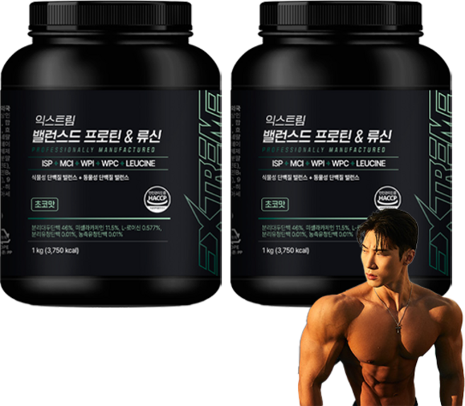 익스트림 밸런스드 프로틴 앤 류신 파우더, 1kg, 2개