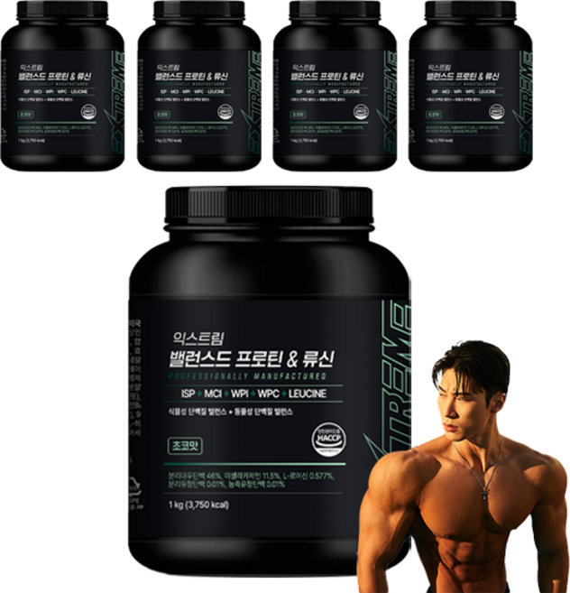 익스트림 밸런스드 프로틴 앤 류신 파우더, 1kg, 5개