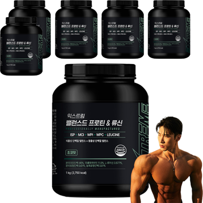 익스트림 밸런스드 프로틴 앤 류신 파우더, 1kg, 6개
