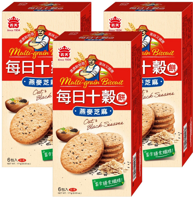 義美 每日十穀養生餅 燕麥芝麻, 171g, 3盒