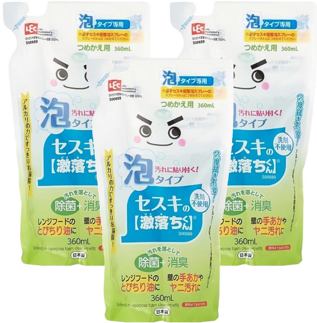 LEC 激落碳酸鈉電解水 泡沫型 補充包 360ml - 無臭無味去污除菌, 3包