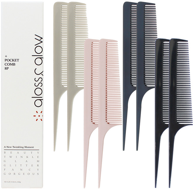 글로스앤글로우 국내생산 포켓 미니 꼬리빗 4종 X 2P 세트, 베이지, 핑크, 그레이, 블랙, 1개