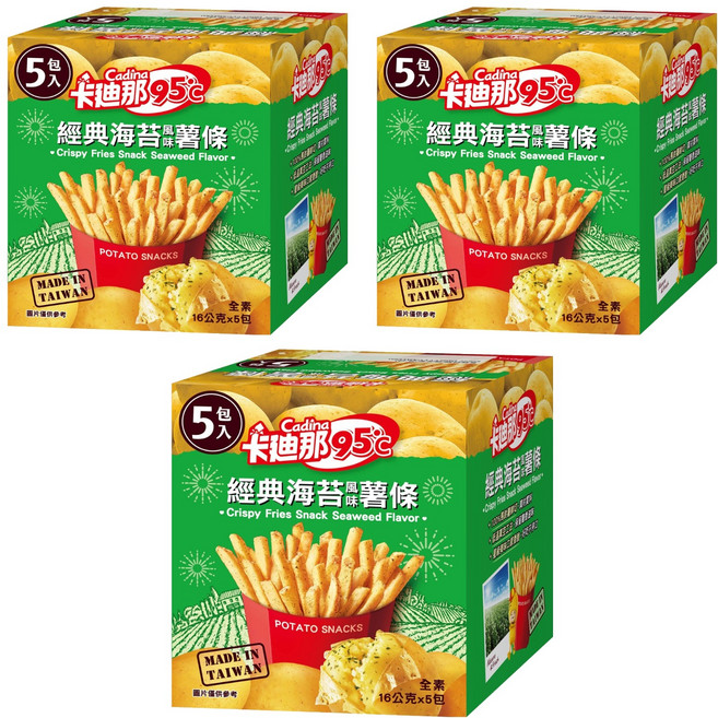 Cadina 卡迪那 95度c鮮脆薯條5包組 海苔口味, 80g, 3盒