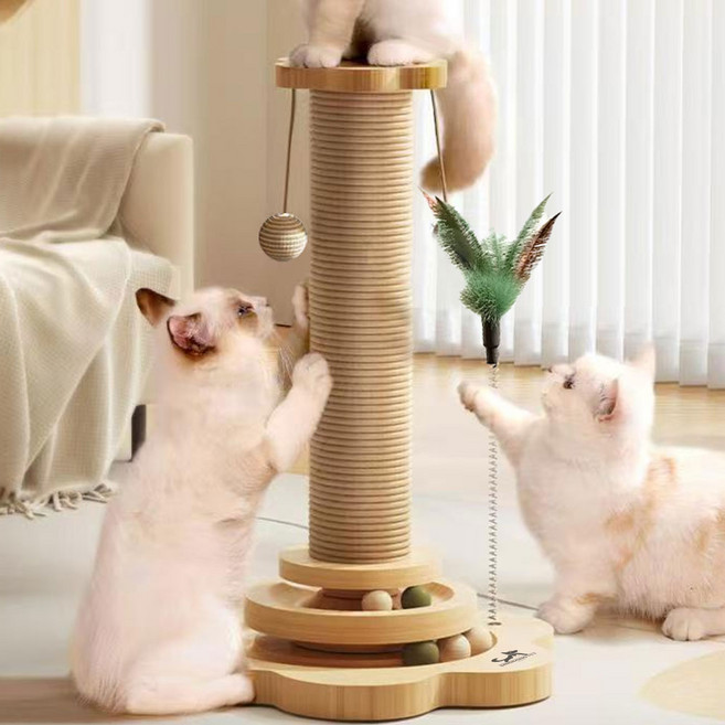 딩동펫 고양이 플라워 원목 사이잘 기둥 스크래쳐, 브라운, 1개