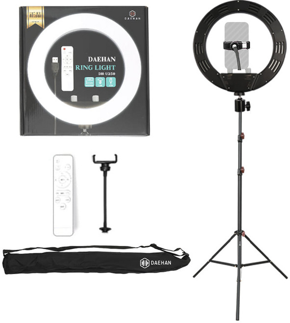 대한 유튜브 1인 라이브 방송 촬영 조명 링라이트 25.4cm +슈퍼 스탠드 거치대 + 삼각대 가방 세트, DH-U250(블랙), 1세트