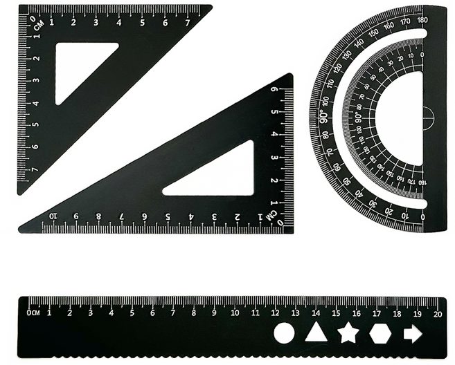 디엔오 스테인레스 삼각자 + 각도기 + 자 세트, 블랙, 1세트