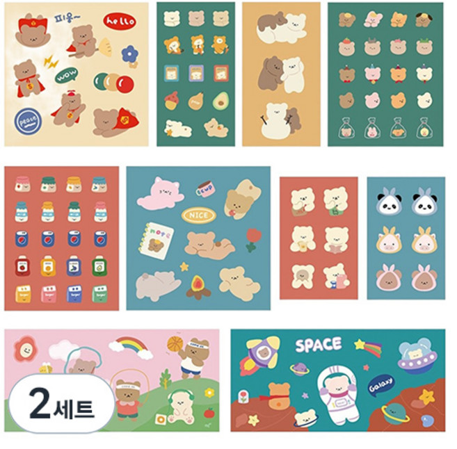타이니 곰돌이 스티커 10종 세트, 혼합색상, 2세트