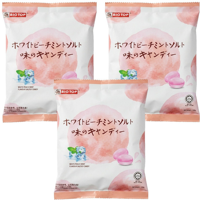 BIG TOP 水蜜桃薄荷味鹽糖, 100g, 3袋