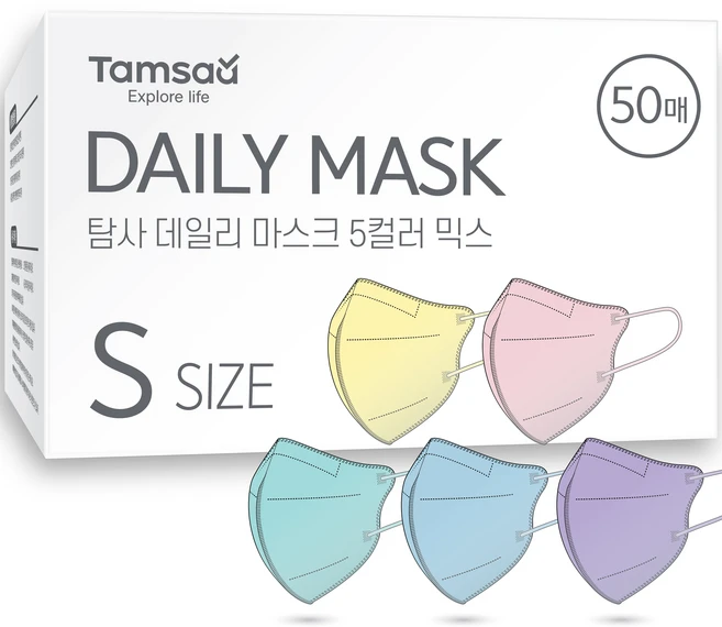 탐사 국내생산 슬림핏 데일리 마스크 소형 어린이용, 50개입, 1개, 핑크 + 블루 + 민트 + 퍼플 + 베이지 - 쿠팡