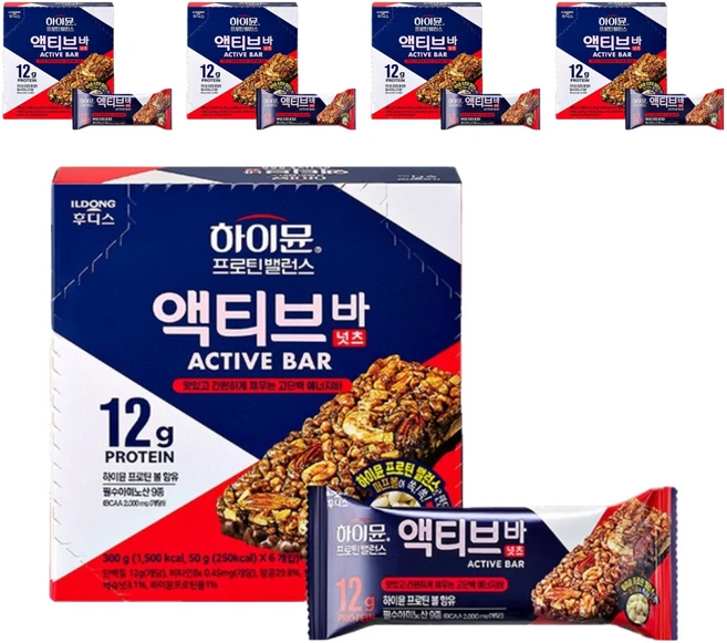 하이뮨 프로틴밸런스 액티브 바 넛츠 6p, 300g, 5개 - 쿠팡