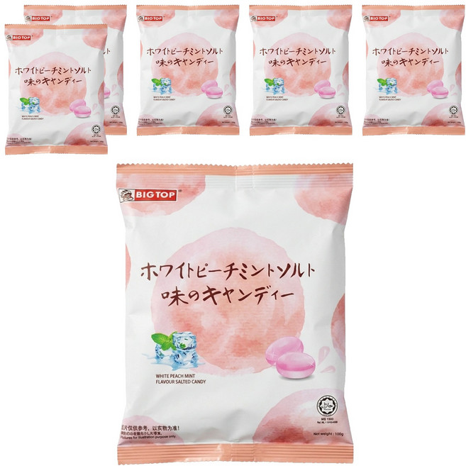 BIG TOP 水蜜桃薄荷味鹽糖, 100g, 6袋
