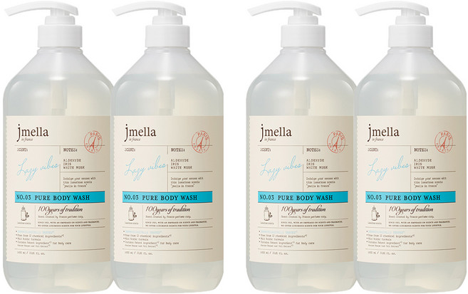 제이멜라 인 프랑스 퓨어 레이지 바이브 바디 워시 플로럴 머스크향, 1L, 4개