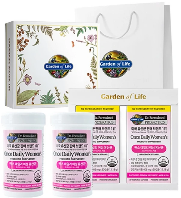 가든오브라이프 닥터포뮬레이티드 프로바이오틱스 원스 데일리 여성 유산균 + 쇼핑백 12.18g, 30정, 2개 - 쿠팡