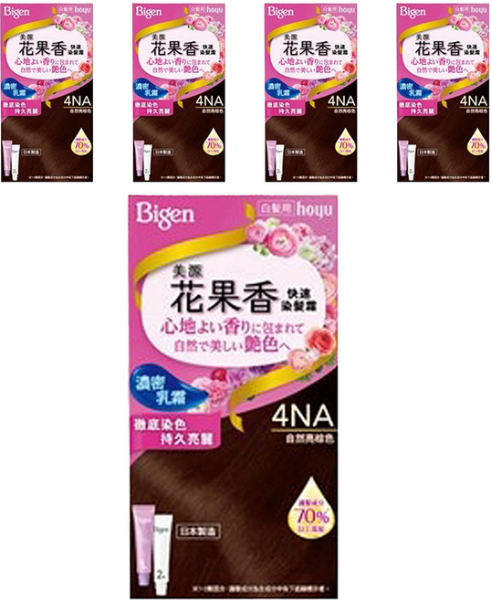 Bigen 美源 花果香快速染髮霜 濃密乳霜 徹底染色 持久亮麗, 4NA自然亮棕色, 5盒