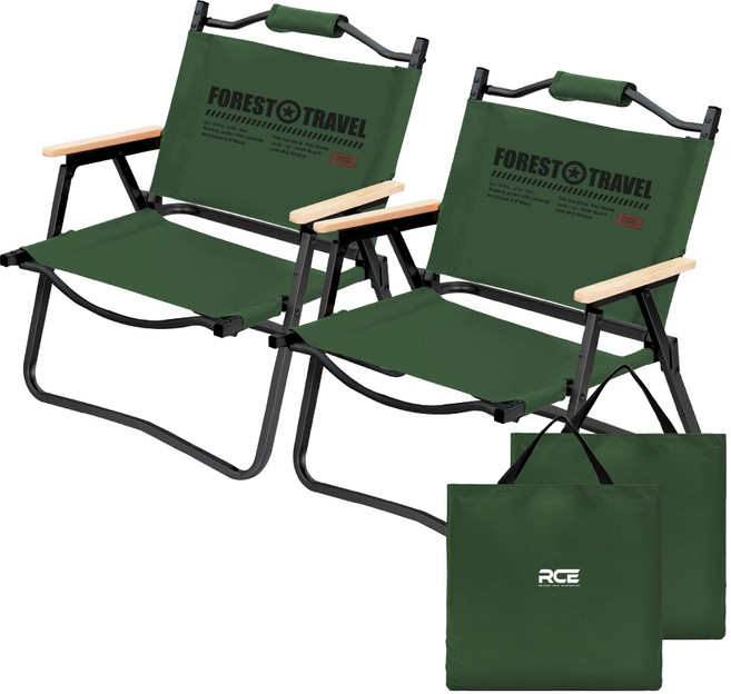 로티캠프 접이식 경량 로우 캠핑 의자 2p + 전용가방 2p 세트, 진그린, 1세트