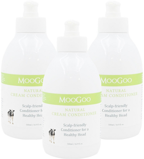 MOOGOO 天然初乳潤髮乳 牛奶蛋白滋潤髮絲 植物萃取油脂修復毛躁 純淨無添加 敏感肌適用, 500ml, 3瓶