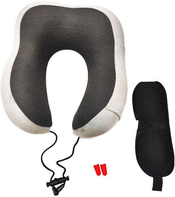 旅遊用品 U型枕記憶棉旅行枕頭 灰色 枕頭+眼罩+耳塞