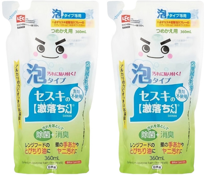 LEC 激落碳酸鈉電解水 泡沫型 補充包 360ml - 無臭無味去污除菌, 2包
