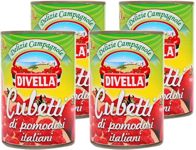 디벨라 꾸베띠 토마토 통조림 다이스, 4개, 400g