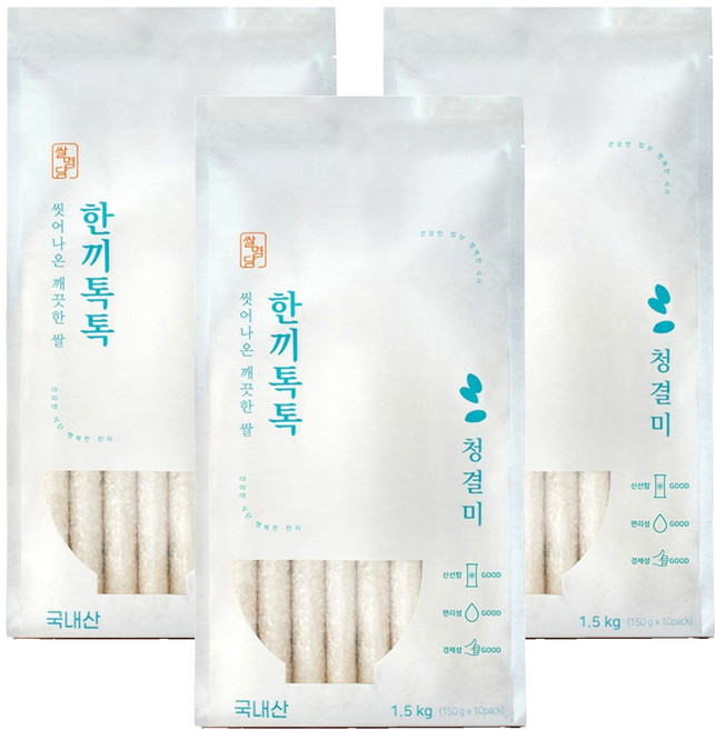 쌀명당 씻어나온 한끼톡톡 청결미 상등급, 1.5kg, 3개