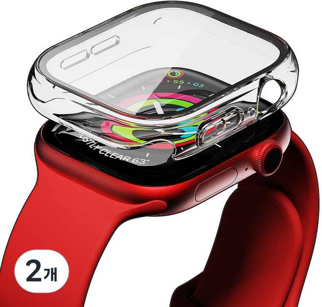 빅쏘 액정 풀커버 초슬림 변색없는 강화유리 일체형 레빅스킨 애플워치 하드 보호 케이스, 투명, 2개