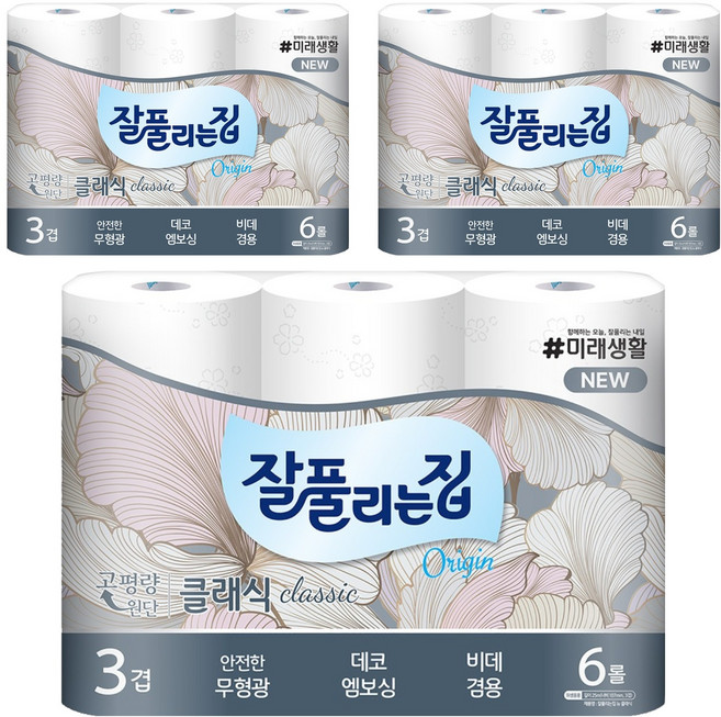 잘풀리는집 뉴 오리진 클래식 화장지, 25m, 6개입, 3개