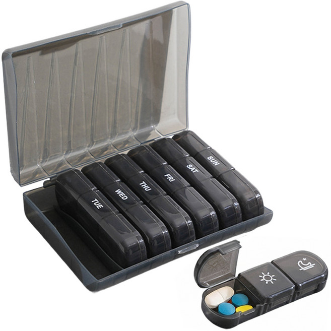 한봄누리 휴대용 요일별 일주일 알약 케이스 블랙 + 블랙, 1개