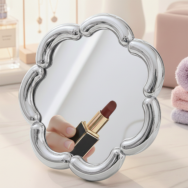 와이홉 플라워 파스텔 탁상거울, 실버