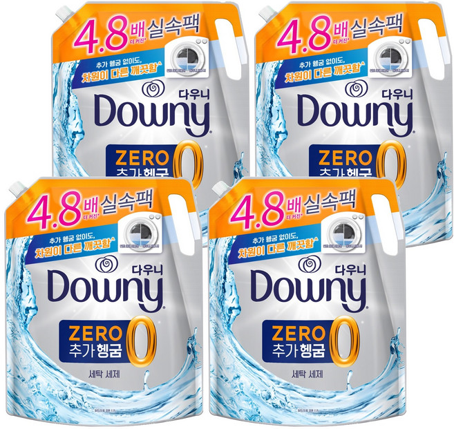 다우니 제로 추가 헹굼 액상세제 리필, 2.2L, 4개