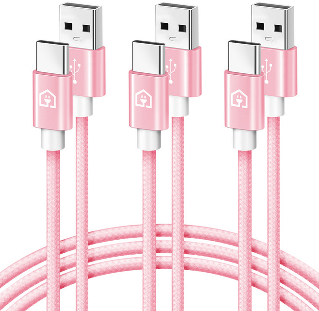 홈플래닛 패브릭 고속충전케이블 C타입, 2m, 핑크, 3개