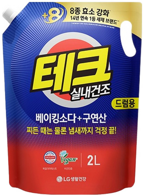 테크 베이킹소다 플러스 구연산 실내건조 드럼용 액상세제 리필, 2L, 1개