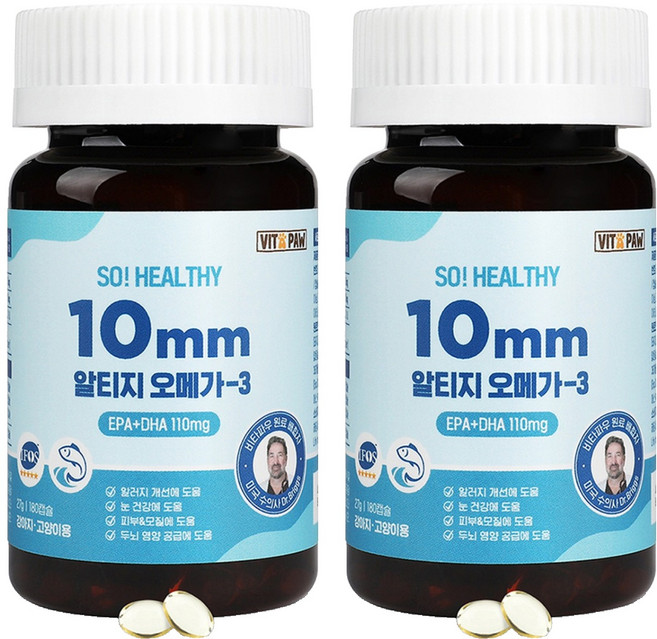 비타파우 반려동물 쏘헬시 10mm 영양제, 180정, 오메가3, 2개