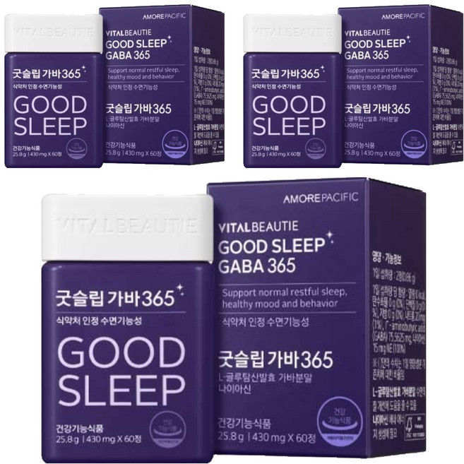 VITALBEAUTIE Good Sleep L-麩醯胺酸GABA 365錠, 60顆, 3罐