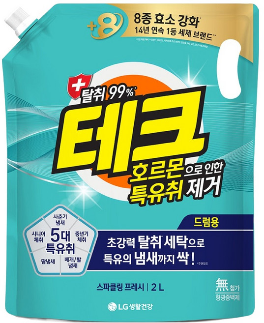 테크 호르몬으로 인한 특유취 제거 드럼용 액상세제 리필, 2L, 1개