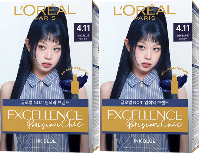 로레알파리 엑셀랑스 파리지앵 시크 라이트닝 톤업 염모제, 4.11호 잉크 블루, 2개